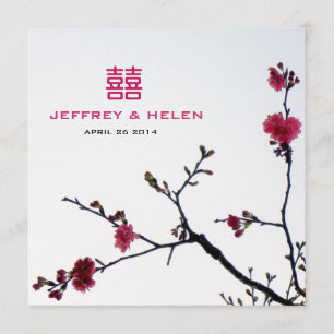 Welcoming Spring Sakura Double Happiness Wedding Invitation
