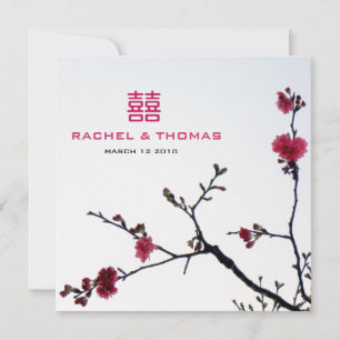 Welcoming Spring Sakura Double Happiness Wedding Invitation