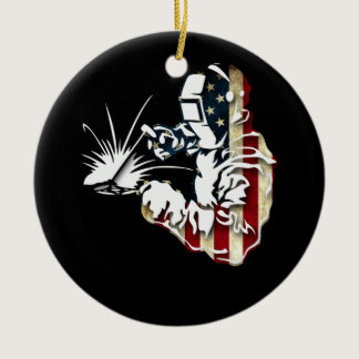 Welder American Flag USA Patriotic Welder Gift Ceramic Ornament