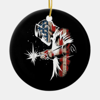 Welder American Flag USA Patriotic Welder Gift Ceramic Ornament