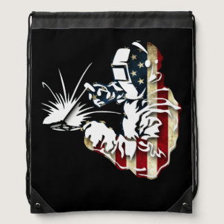 Welder American Flag USA Patriotic Welder Gift Drawstring Bag