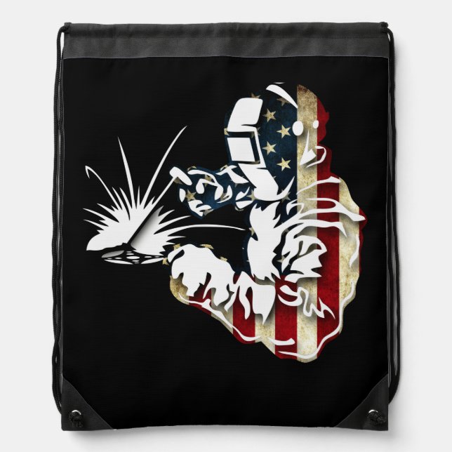 Welder American Flag USA Patriotic Welder Gift Drawstring Bag (Front)