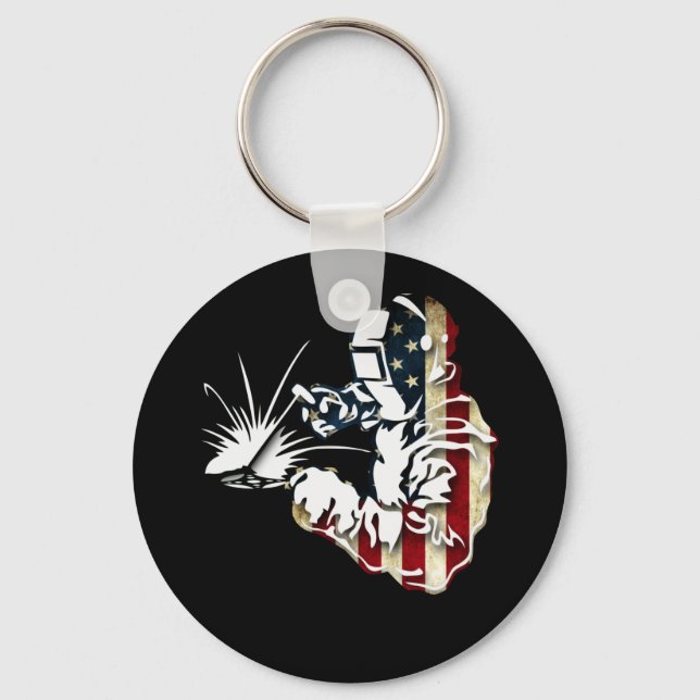 Welder American Flag USA Patriotic Welder Gift Keychain (Front)
