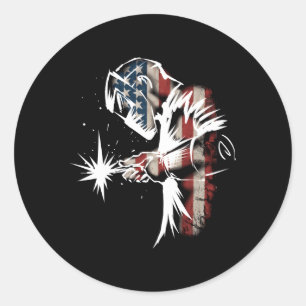 Welder American Flag Usa Patriotic Welder Print On Classic Round Sticker