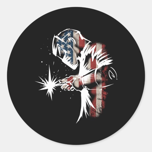 Welder American Flag Usa Patriotic Welder Print On Classic Round Sticker (Front)