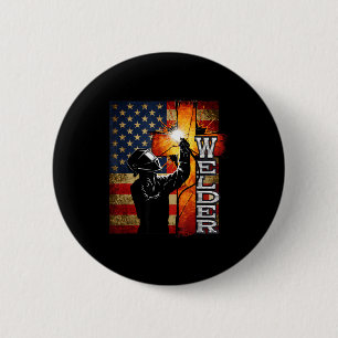 Welder American Flag Welding Faith Cross Christian Button