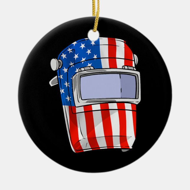 Welder American Flag Welding Helmet Patriotic Ceramic Ornament (Front)