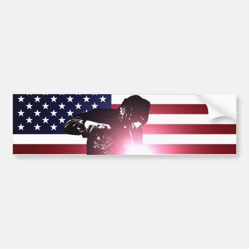 Welder and American Flag Bumper Sticker