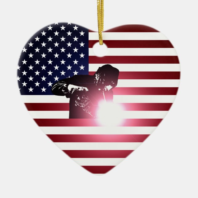 Welder and American Flag Ceramic Ornament (Front)