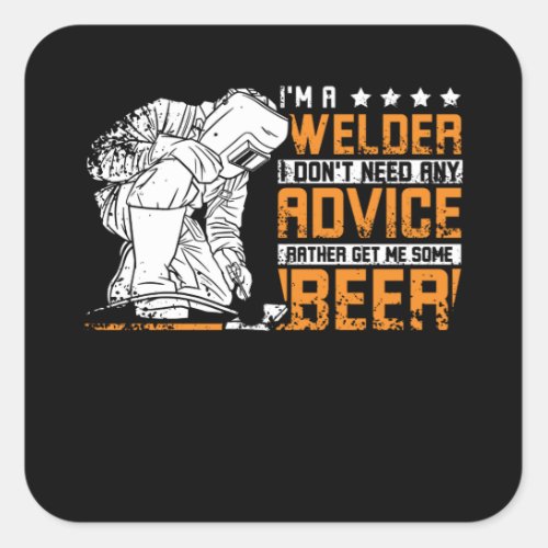 Welder And Beer Square Sticker