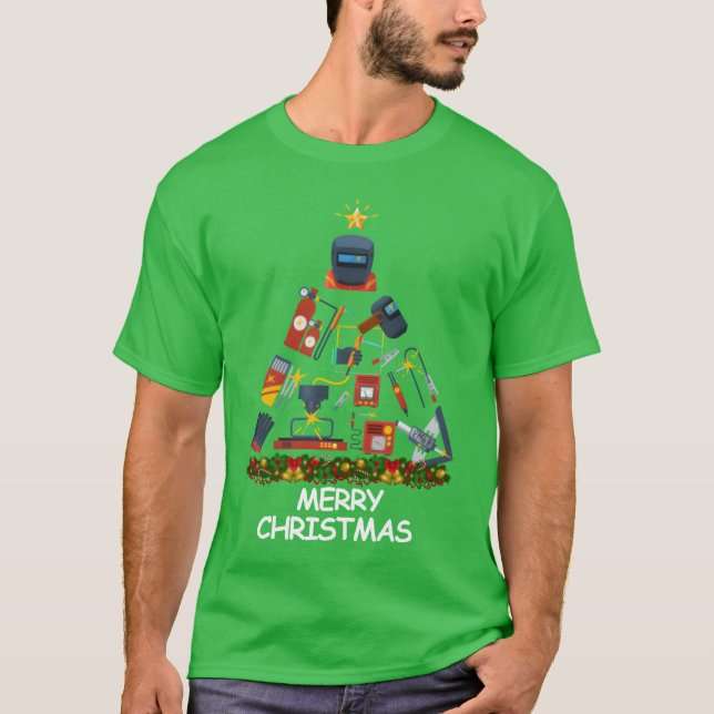 Welder Christmasree Merry Christmas friend T-Shirt (Front)