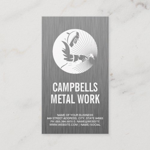 Welder Doing Metal Work  Metallic Texture Business Card