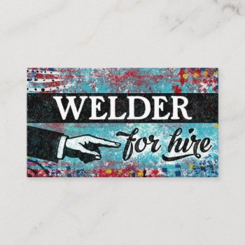 Welder For Hire Business Cards - Blue Red by NeatBusinessCards at Zazzle
