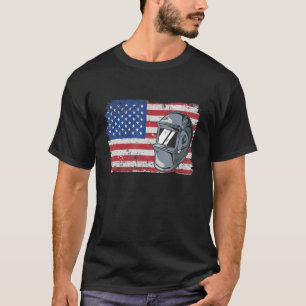 Welder Helmet Patriotic Usa American Flag Vintage  T-Shirt