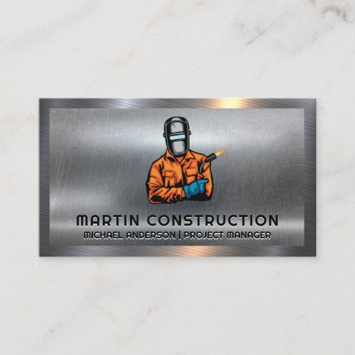 Welder Holding Blow Torch  Metal Business Card