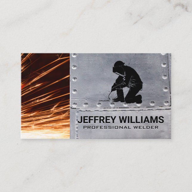 Welder Logo | Metal Rivets | Sparks Business Card (Front)