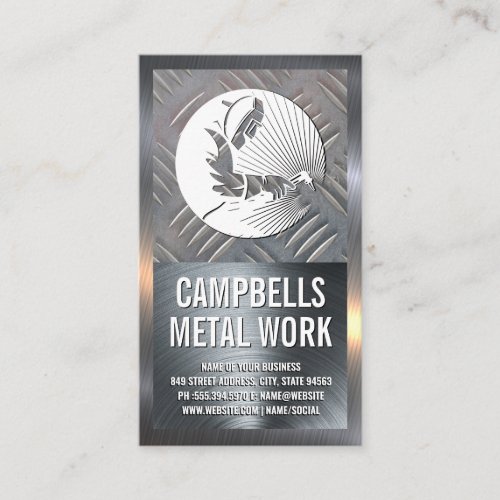 Welder Logo  Steel  Metallic Business Card