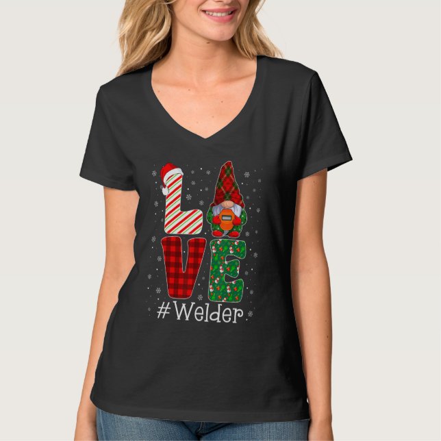 Welder LOVE Gnome Funny Matching Pajama Christmas T-Shirt (Front)
