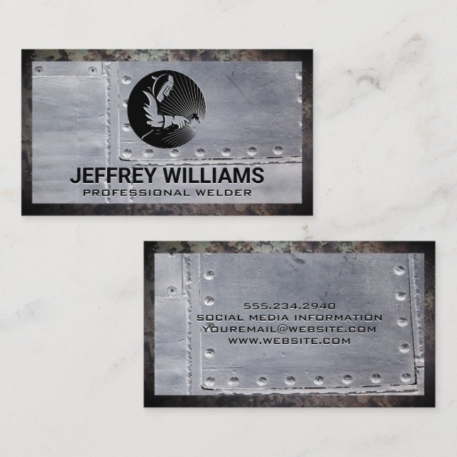 Welder | Metal Rivets | Rusted Grunge Metal Business Card (Front/Back)
