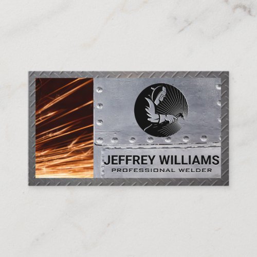 Welder  Metal Rivets  Sparks  Metal Border Business Card