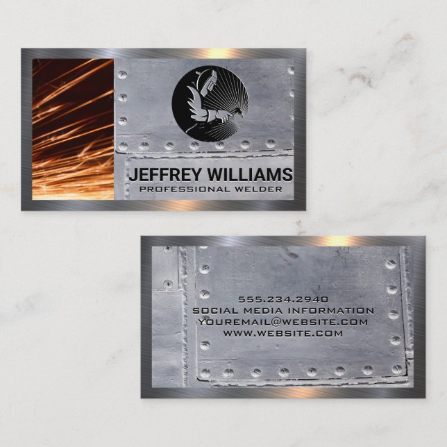 Welder | Metal Rivets | Sparks | Metallic Business Card (Front/Back)
