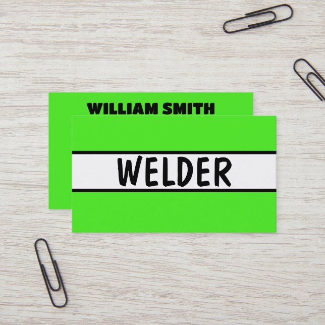 Welder Neon Green Business Card (Front/Back In Situ)