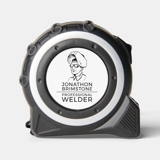 Welder Portrait Sketch, Metal Worker, Welder Tape Measure (Front)