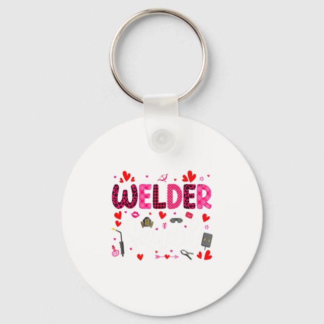 Welder Squad Cute Tools Hearts Costume Valentines  Keychain (Front)
