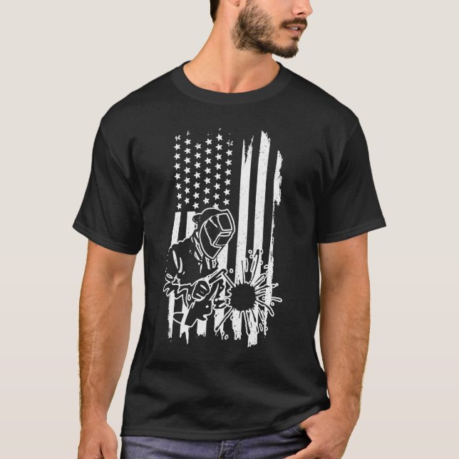Welder USA American Flag Welding Torch Craft Patri T-Shirt (Front)