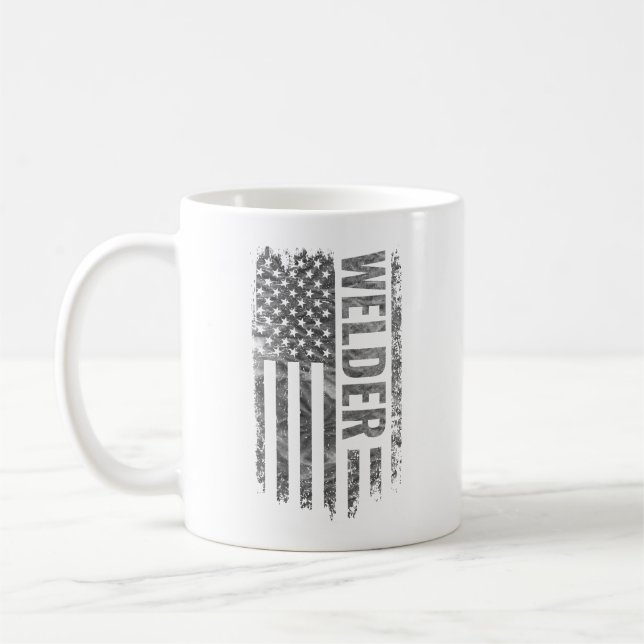 Welder USA Flag Distressed design Coffee Mug (Left)