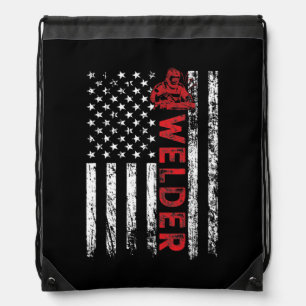 Welder Vintage USA American Flag Patriotic Drawstring Bag