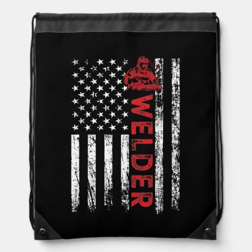 Welder Vintage USA American Flag Patriotic Drawstring Bag