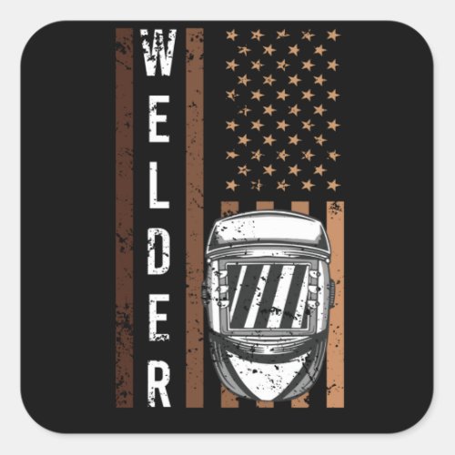 Welder Vintage USA American Flag Welding Square Sticker