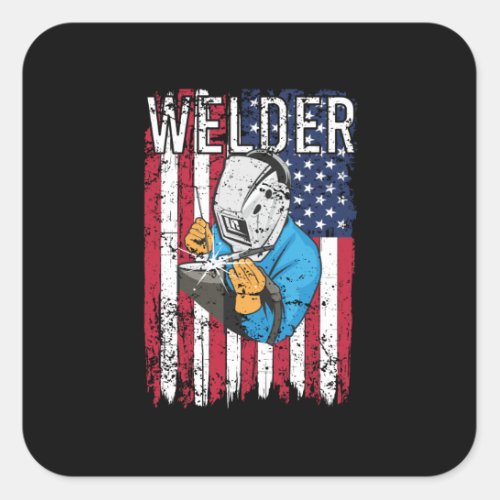 Welder Vintage USA American Flag Welding Square Sticker