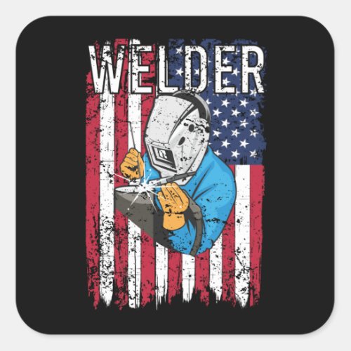 Welder Vintage USA American Flag Welding Square Sticker