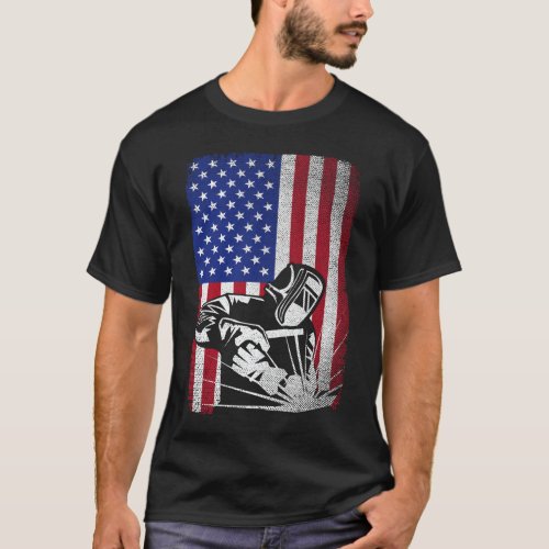 Welder Vintage USA American Flag Welding  T_Shirt