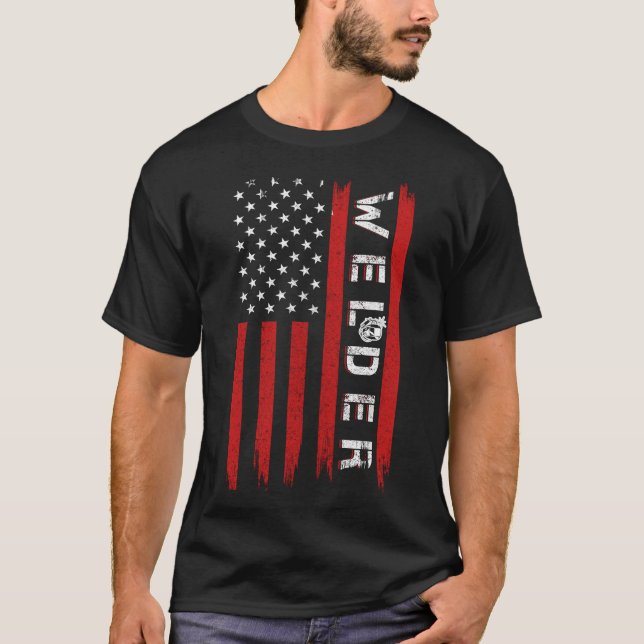 Welder Vintage USA American Flag Welding T-Shirt (Front)
