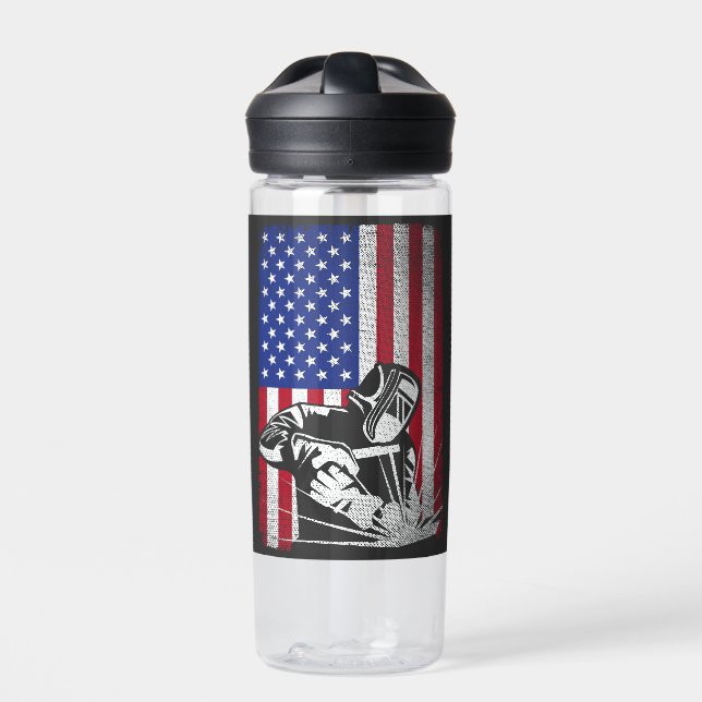 Welder Vintage USA American Flag Welding  Water Bottle (Front)