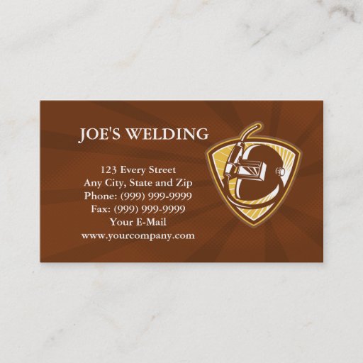 Customizable Welder Visor And Welding Torch Retro Shield Business Cards