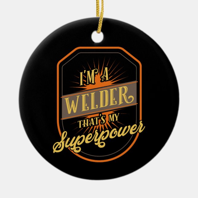 Welder Welding Ceramic Ornament (Front)