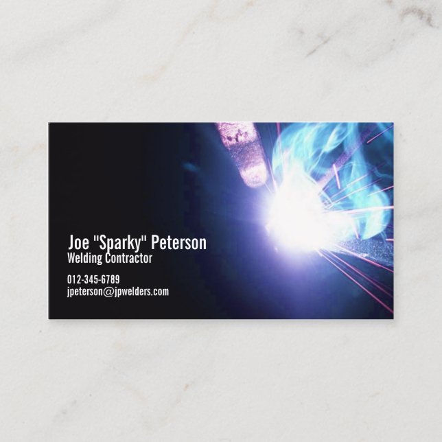 Welder Welding Sparks Blue Business Card (Front)