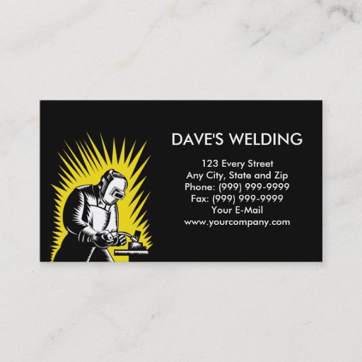 Customizable welder welding woodcut business card templates