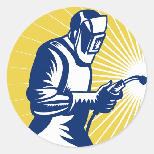 welder welding  worker retro classic round sticker