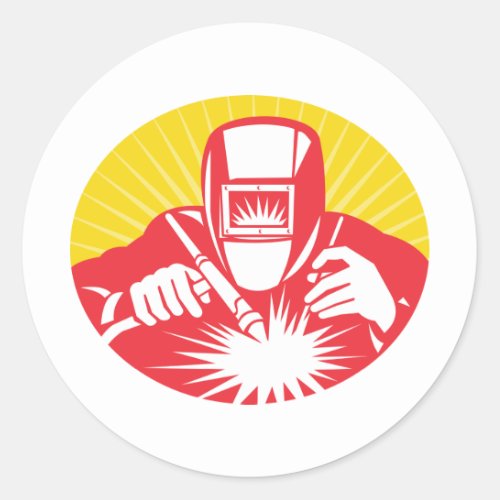 welder welding  worker retro classic round sticker