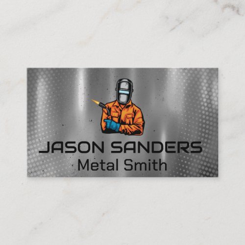 Welder with Blow Torch Logo  Metallic  Business Card