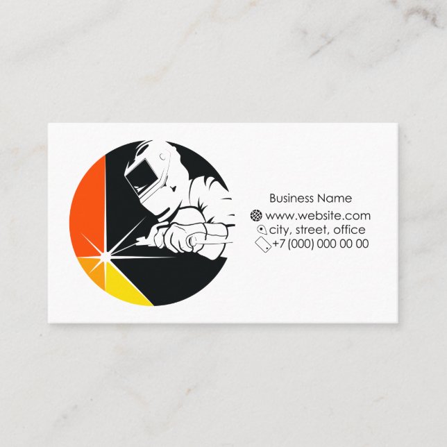 Welder with welding machine in hand business card (Front)