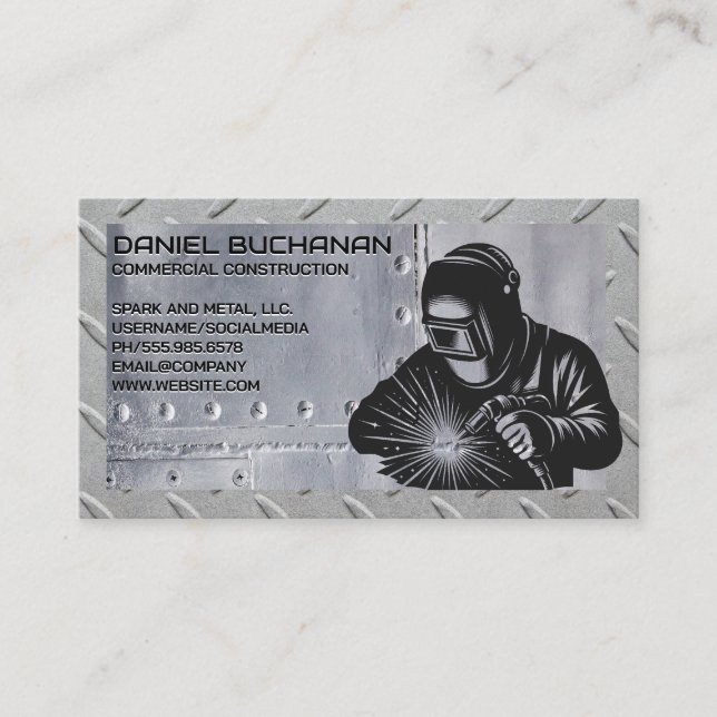 Welder Worker | Sparks | Steel Frame Business Card (Front)