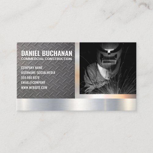 Welder Worker  Sparks  Steel Metallic Business Card