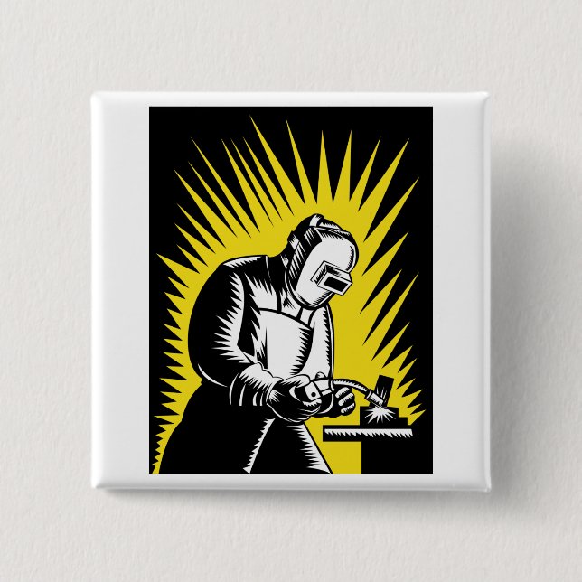 welder worker welding pinback button (Front)