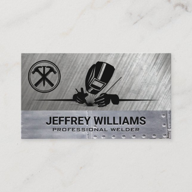 Welder Working | Hammer and Nail | Metallic Business Card (Front)